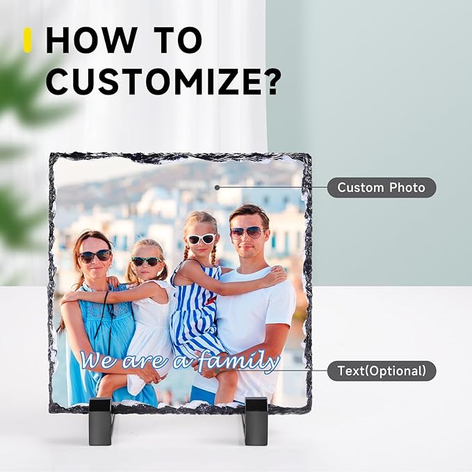 Custom Rock Slate Frame with Picture, Unique Picture Frames Personalized Picture Frame Print Photos Text Gift for Him Her Family Birthday Anniversary