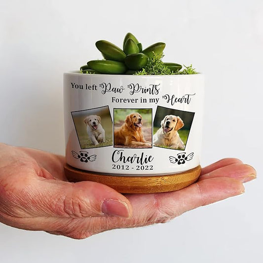 Personalized Pet Memorial Plant Pot Ceramic Dog in Picture Deceased Customized Dog Rememberance Passing Away Heartfelt Sentimental Quote Frame Gift for Pet Owner Christmas Meaningful Birthday