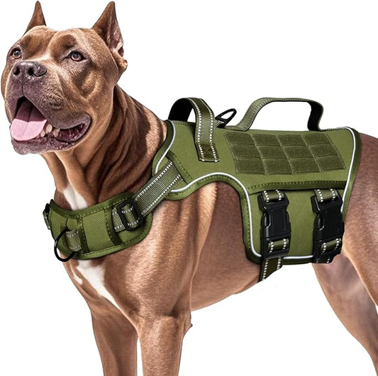 Dog Harness for Large Dogs Heavy Duty, No Pull Tactical Dog Harness with Molle System, Easy On and Off Service Dog Vest, Breathable Padded, Adjustable Reflective Pet Vest for Walking Hiking Training