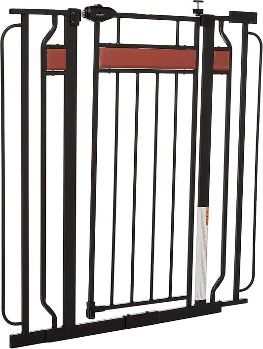 Regalo Safety 37" Extra Tall Baby Gate for Doorways & Bottom of Stairs, Wood Accent Pressure Mounted Gate with Door for Babies, Toddlers & Pets, Tested & Safe for 30 Years, American Designed and Owned
