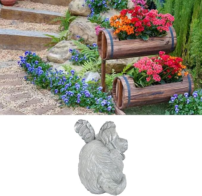 Pssopp Gifts Figurine Pet Memorial Stone for Cemetery Memorial Bereavement Gifts Figurine to Cherished Pets (Angel Dog)