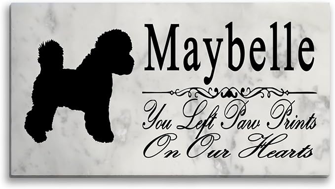 Broad Bay Bichon Frise Dog Memorial Stone – “You Left Paw Prints On Our Hearts” Personalized Marble Tribute – Custom Dog Loss Plaque – Indoor/Outdoor Grave Marker or Sympathy Gift