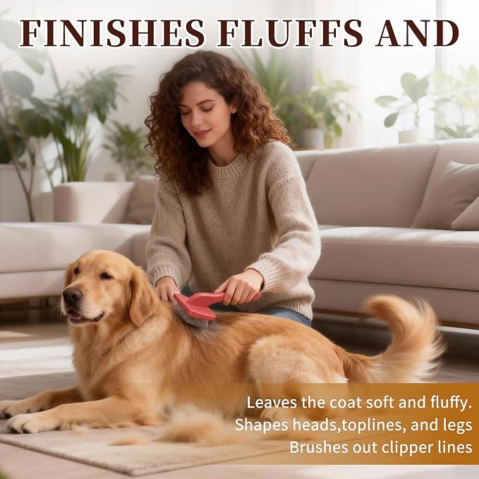Pet Slicker Brush for Dogs - Easy Grooming, Fluffing & Detangling for Long-Haired & Curly Breeds (Goldendoodles, Labradoodles), Ergonomic Solid Wood Handle, Large Size