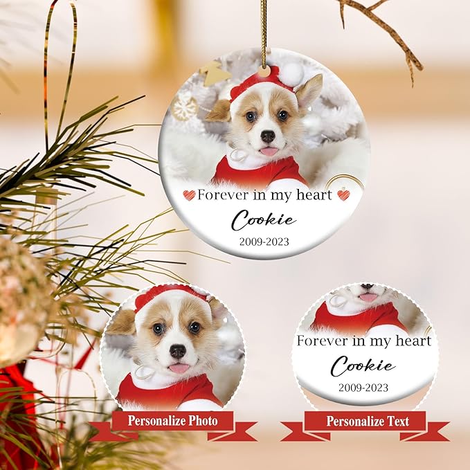 Bemaystar Personalized Dog Memorial Christmas Ornaments - Ceramic Pet Memorial Gifts Christmas Tree Ornaments in Memory of Pet Sympathy Gifts