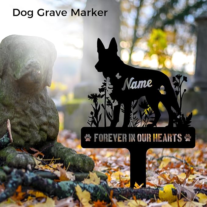 Custom German Shepherd GSD Dog Memorial Stake, Personalized Dog Grave Marker, Metal Pet Tombstone, Outdoor Sympathy Sign for Garden Yard Decor, Pet Loss Gift