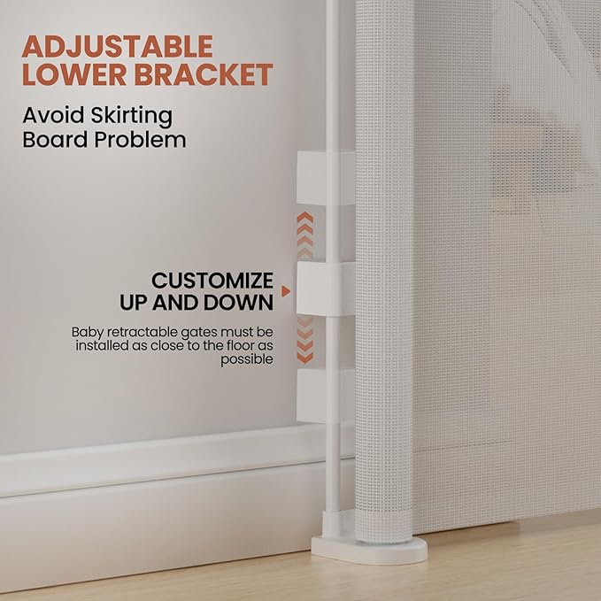 Upgrade Retractable Baby Gates Extra Wide(120" W x 42" H), 120 inch Reinforced Retractable Dog Gate to Prevent Crawling Through, Retractable Gate Outdoor/Indoor, Real One-Handed Operation, White