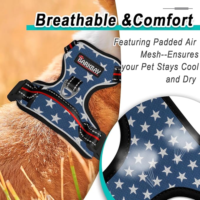 BARKBAY Dog Harness No Pull Mesh for Small Dogs - Adjustable, Reflective, Comfortable, No Choke, Heavy-Duty - Perfect for Outdoor Training, Walking, and Hiking - Strong & Durable - S & Blue Star Mesh