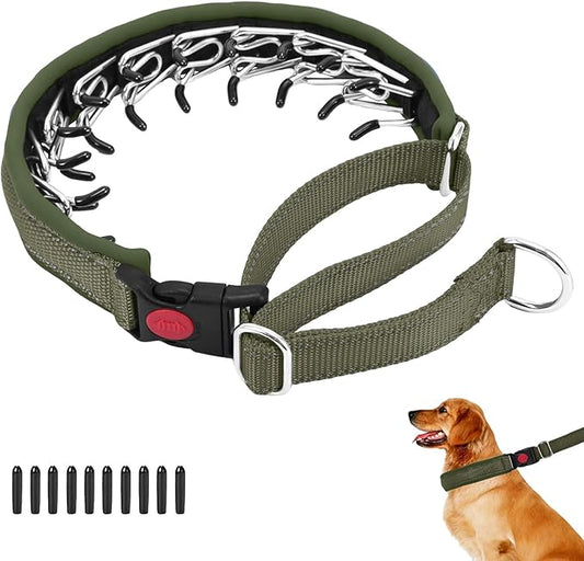 Martingale No Pull Dog Collar for Large Medium Small Dogs, Heavy Duty Nylon Reflective Adjustable Anti Pull Slip Collar with Buckle for Training Walking L Army Green
