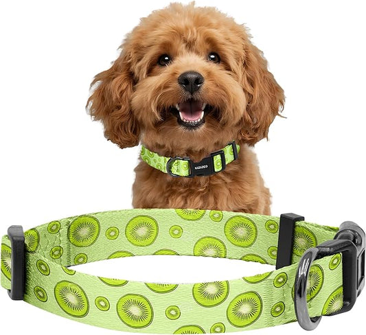 Kazazoo Dog Collar Cute and Soft Nylon Puppy Collar for Boy and Girl, Adjustable Dog Collars for Small Medium Dogs, Kiwi Fruit-S