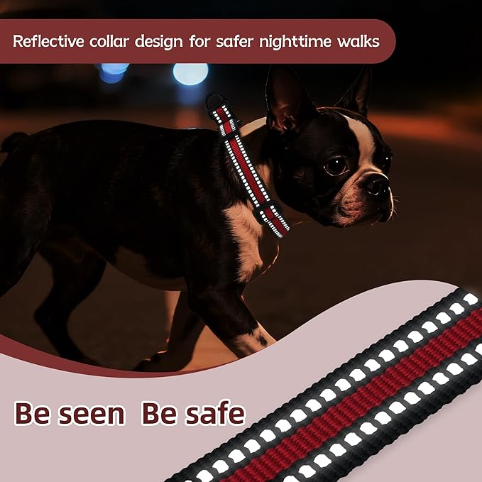 Martingale Collar for Dogs Reflective Collar with Quick Release Buckle, Adjustable Nylon Collars for No Slip Dog Collar, Red, S