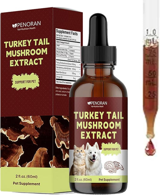 Turkey Tail Mushroom Drops for Dogs & Cats, Relieves Lipoma/Lumps/Bumps & Warts Support, Boost Immunity, Ganoderma Lucidum & Chaga Mushroom: Young Weak & Senior Pets & Low-Vitality & Post-Surgery Pets