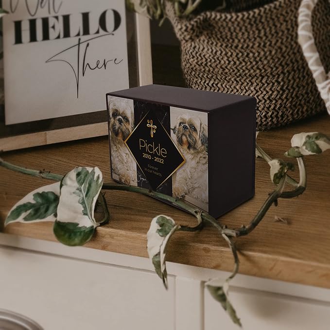 Custom Pet Keepsake Urns for Dogs, Wooden Box for Pet Ashes with Photo for Your Beloved Pets, Pet Cremation Urns as Sympathy Gifts for Pet Lovers - Small, 6" x 4" x 2.75" (Pickle)
