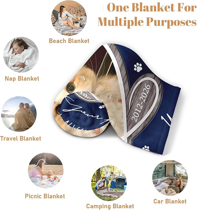Cat Memorial Gifts for Loss of Cats, Custom Cat Memory Blanket with Photo Text, Pet Memorial Gifts for Dogs Cats, Dog Remembrance Bereavement Gift, Loss of Pet Sympathy Gift