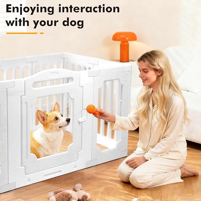 XPIY Large Dog Playpen – 25.5Inch Tall Acrylic Pet Fence Playpen with Door for Medium and Small Dogs, Safe Indoor & Outdoor XL Big Puppy 11-Panel DIY Play Pen
