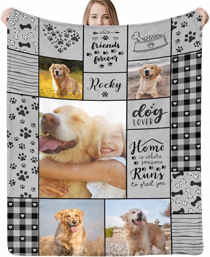 Artsadd Dog Name Custom Throw Blanket with Photo, Dog Memorial Blanket Personalized with Pictures Memory Gift Customized Fleece Throw Blankets Sympathy Remembrance for Family and Friends Made in USA