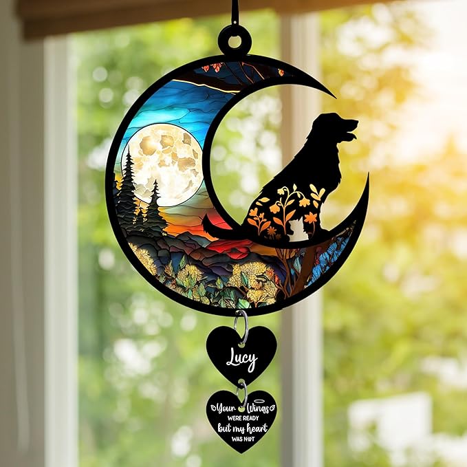 NAZENTI Personalized Dog Memorial Suncatcher, Sympathy Gift for Loss of Pet, Dog Remembrance Gift, Stained Glass Suncatcher, Custom Breed and Name, Pet Memorial Ornament Window Hanging
