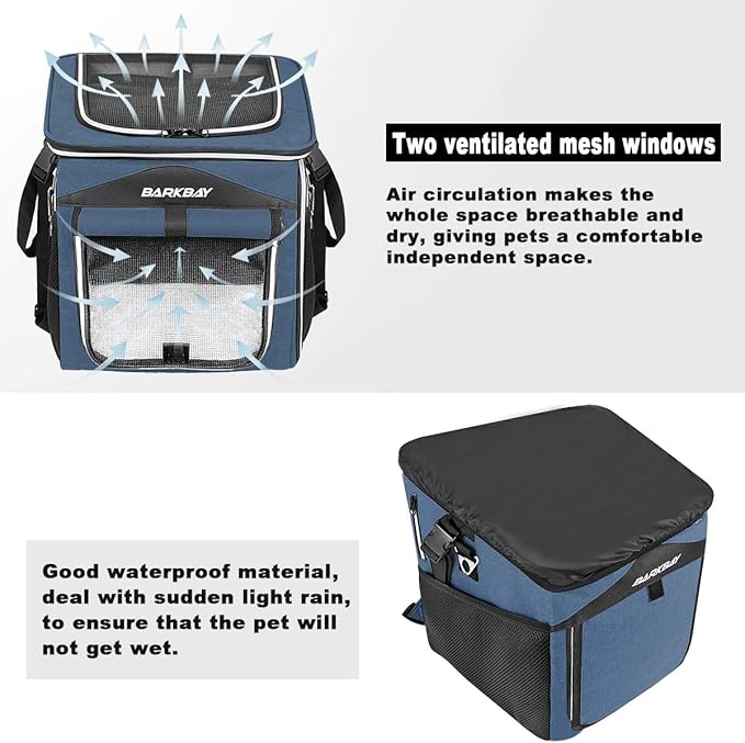 Dog Bike Basket Carrier, Expandable Foldable Soft-Sided Dog Carrier, 2 Open Doors, 5 Reflective Tapes, Pet Travel Bag,Dog Backpack Carrier Safe and Easy for Small Medium Cats and Dogs(Blue)