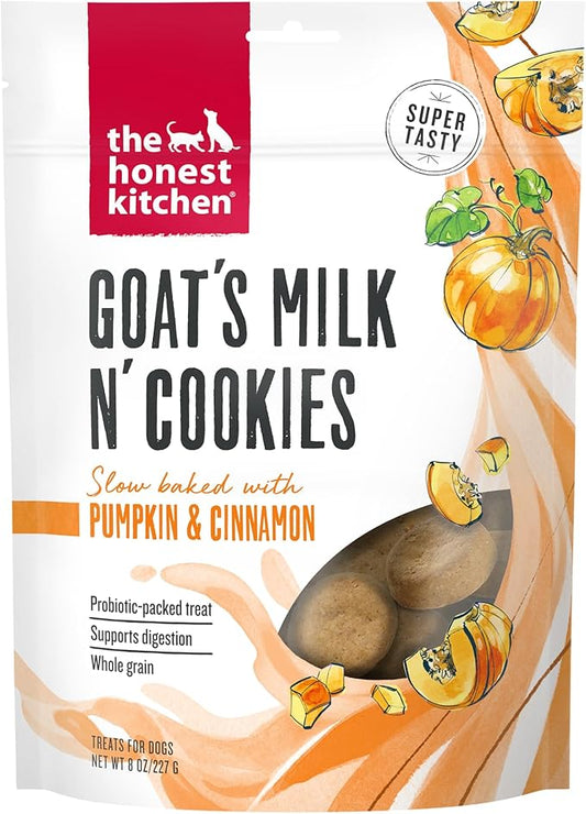 The Honest Kitchen Human Grade Dog Treats Goat's Milk N' Cookies: Slow Baked with Pumpkin, 8 oz Bag