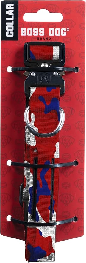 Boss Dog Tactical Collar, Red, White & Blue Camo, Small