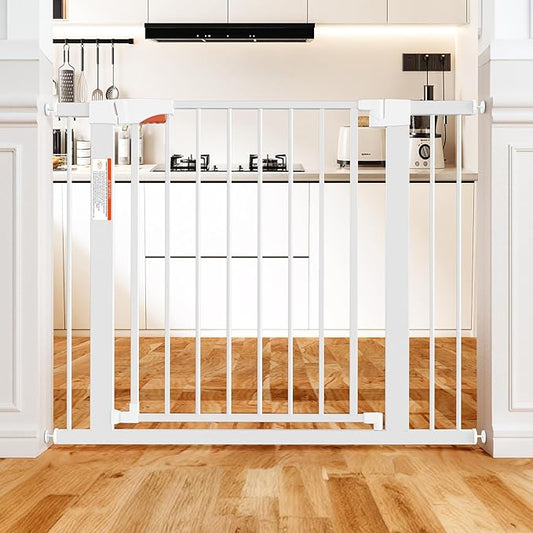 Metal Dog Gate for Door,Pressure Mounted Auto-Close Pet Gates for Dogs Indoor, Doggie Gate(White,36" Tall)