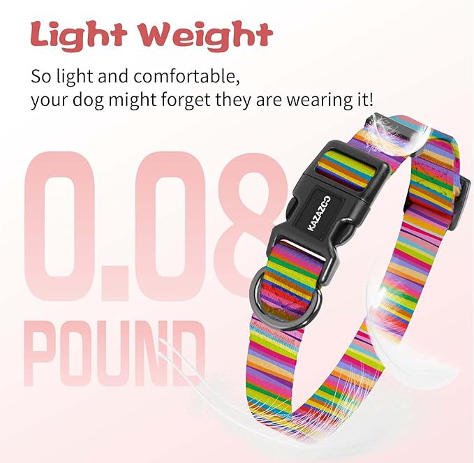 Kazazoo Dog Collar Cute and Soft Nylon Puppy Collar for Boy and Girl, Adjustable Dog Collars for Medium Large Dogs, Rainbow-L