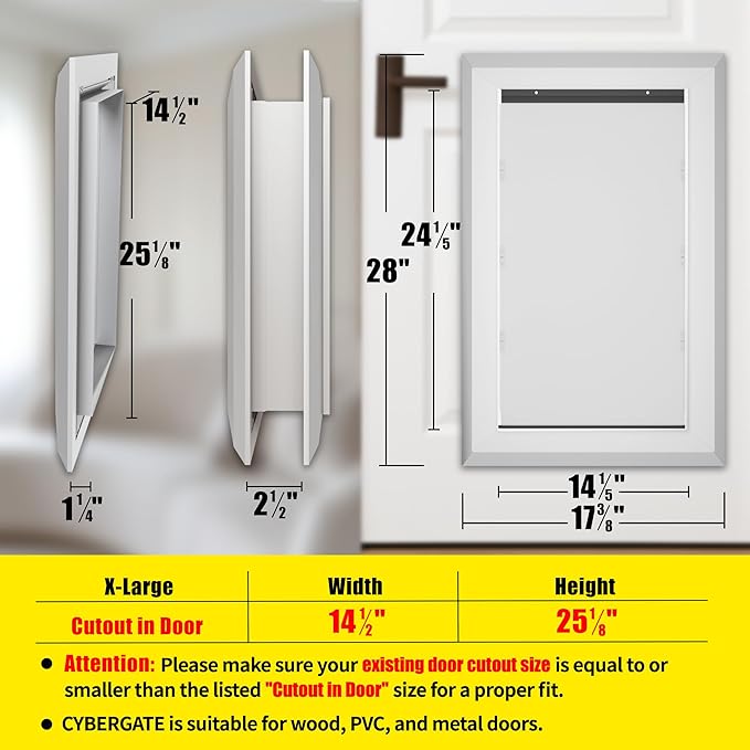 Aluminum Dog Door for Exterior, Cutout Size 14 1/2''W x 25 1/8''H, Heavy Duty Magnetic Double Flap for Extreme Weather, Energy-Efficient, Easy to Assemble, Lockable Panel Included, Sliver (X-Large)