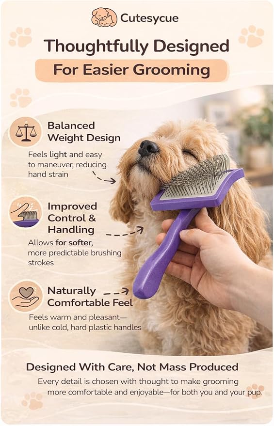 Dog Slicker Brush for Large Dogs – Gentle Long Bent Pins for Goldendoodles, Labradoodles & Poodles – Removes Tangles, Knots & Mats – Eco-Friendly Handmade Wood Brush, Groomer-Recommended Comfort Grip