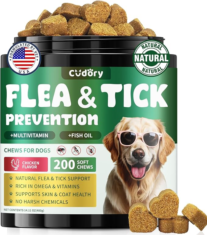 Flea and Tick Prevention for Dogs & Oral Flea & Tick Prevention for Dogs and Cats, with Multivitamin for Pets - Supports Healthy Skin & Coat