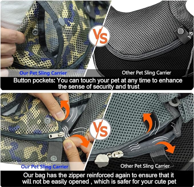 Cuby Pet Dog Sling Carrier for Small Dogs Cats Breathable Mesh Travel Safe Sling Bag Carrier for Dogs Cats Puppy (M Camouflage)