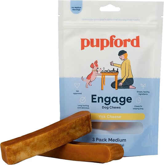 Pupford Yak Cheese Chews for Dogs & Teething Puppies, Natural, Long-Lasting Himalayan Dental Treats (3 Pack Medium)