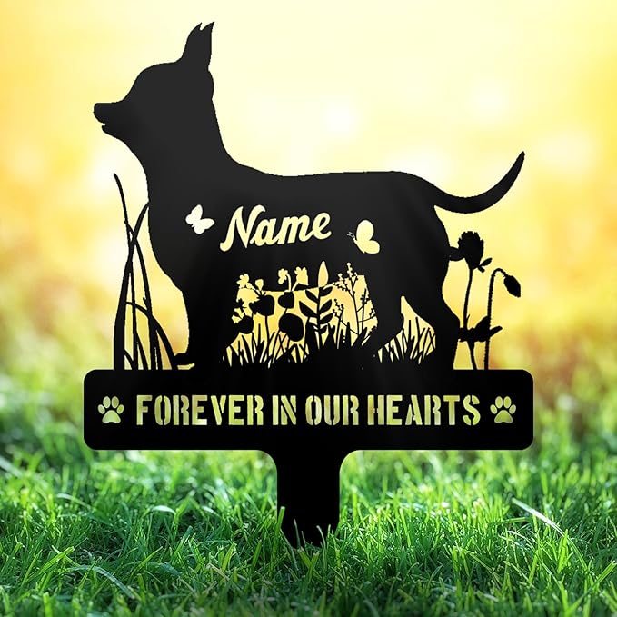 Custom Chihuahua Chi Dog Grave Marker, Personalized Dog Memorial Stake, Metal Pet Tombstone, Outdoor Sympathy Sign for Garden Yard Decor, Pet Loss Gift