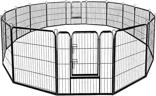 Giantex 48 inch Dog Fence with Door, 16/8 Panels Dog Playpen for Outside Large Dogs, Portable Pet Playpen Fencing Enclosures, Heavy Duty Metal Camping Fences for The Yard (16 Panels, 48 inch)