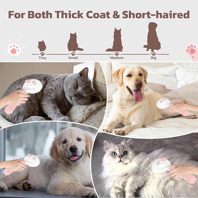 Cat Brush Dog Brush [Ergonomic Grip & One-click Cleaning] Shedding Tool for Short & Long Haired Dogs/Cats/Rabbits, Deshedding Brush(light pink)