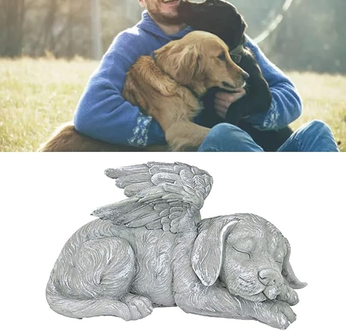Pssopp Gifts Figurine Pet Memorial Stone for Cemetery Memorial Bereavement Gifts Figurine to Cherished Pets (Angel Dog)