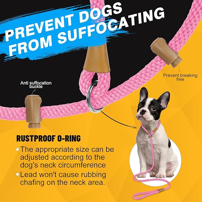 FASTFOX Dog Training Leash, 6ft x 1/2 Inch Slip Lead Loop for Small Medium Large Dogs, No Pull 3-in-1 (Pink)