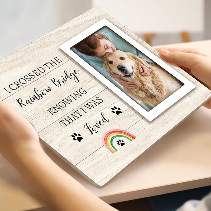 Rainbow Bridge Pet Memorial Picture Frame - Dog Memorial for Loss, Sympathy & Bereavement Gifts - 4x6 Photo Frame