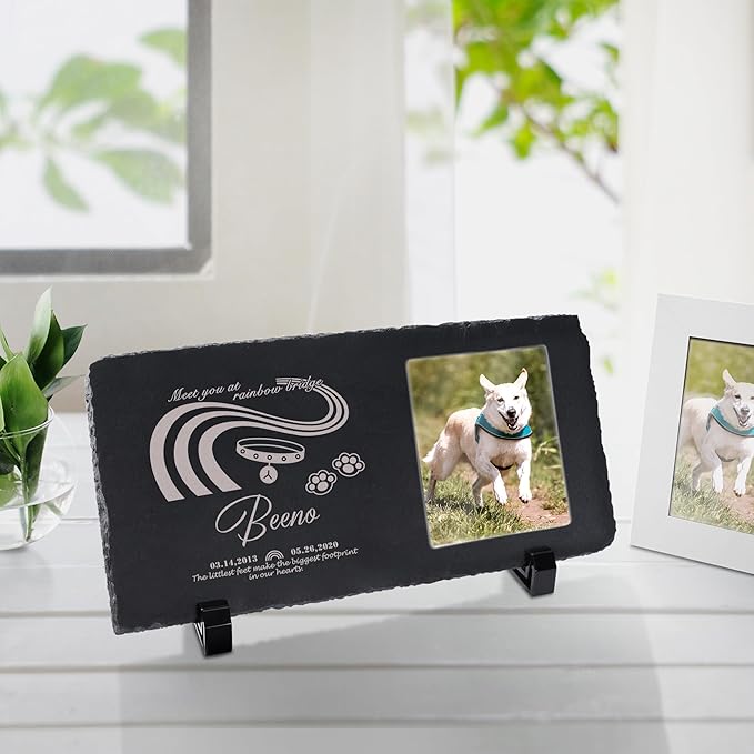 Fanery Sue Custom Cat Memorial Stones with Full Color Image, Dog Memorial Gift Garden Stones, Pet Grave Markers Personalized, All-Natural Memorial Headstone for Pet