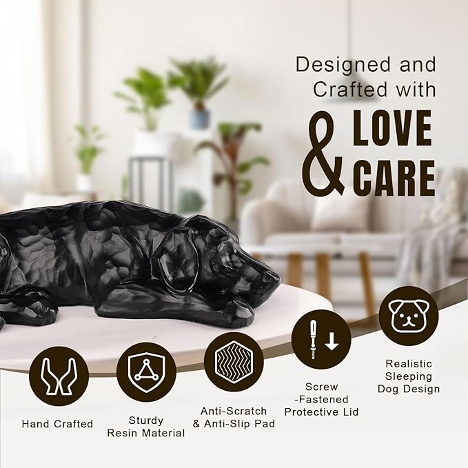 VIPbuy Pet Urns for Dog Ashes - Resin Sleeping Dog Memorial Figurine Statue , Sympathy Gift for Pet Loss, Memory Keepsake for Pet Owners & Home Decor (Black)