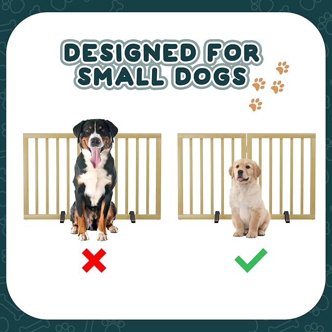 Semiocthome Dog Gate Indoor 2-Panel Freestanding Puppy Fence for House with 2 Metal Stands 24" H Folding Wood Pet Safety Fence for Stairs Doorway, Fully Assembled - Natural