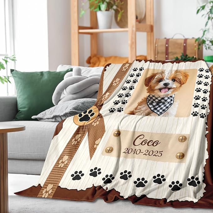 Pet Memorial Blanket Gift - Personalized Dog Memorial Blankets, Pet Sympathy Gifts for Loss of Dogs for Pets Lovers, Dog Bereavement Passing Away Gift, Custom Dogs Blanket (E)