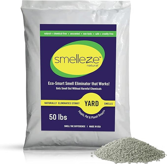 SMELLEZE 50 lb. Yard Odor Eliminator for Dogs – Long-Lasting Turf Cleaner for Pet Urine Outdoor & Poop | Safe for People, Pets, Plants & Planet | Works on Grass, Gravel, Patios & Kennels