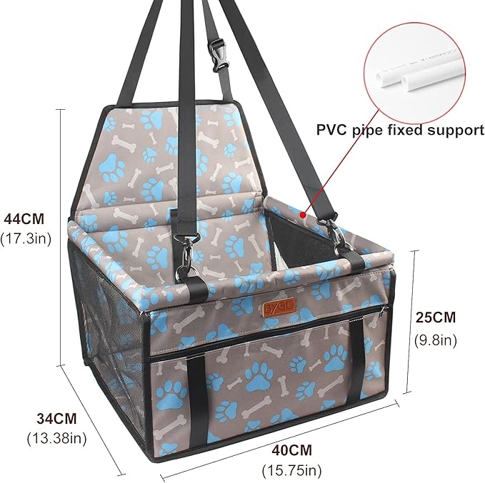 BYGD Pet Dog Booster Seat with Support Rod, Breathable & Foldable Car Basket, Suitable for Small & Medium Pets (Blue & Gray)