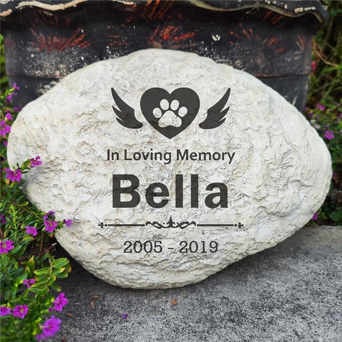 Aveena Personalized Pet Memorial Stones for Dogs or Cats, Paw Prints Pet Garden Stones Grave Markers Headstones, Dog Memorial Gfits Sympathy Gifts for Dog Lost Engraved with Name and Dates