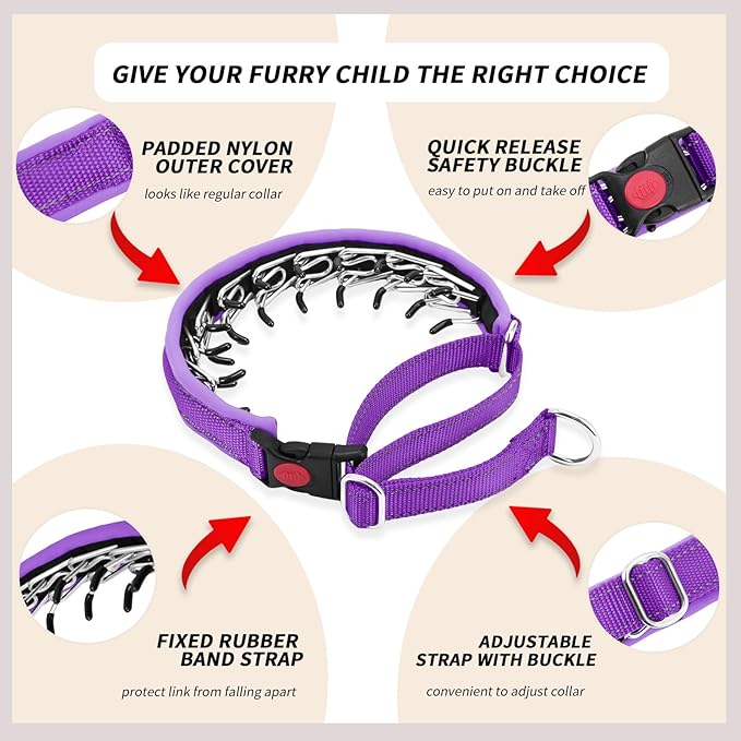 Martingale No Pull Dog Collar for Large Medium Small Dogs, Heavy Duty Nylon Reflective Adjustable Anti Pull Slip Collar with Buckle for Training Walking M Purple