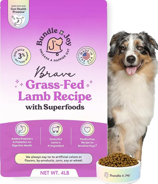 Bundle x Joy Brave Probiotic Dog Food Dry, Lamb, 8lb Bag, Allergy and Gut-Friendly Adult Kibble for Digestive Health with Grass-Fed Lamb, 20 Plant Based Superfoods, Poultry and Grain Free