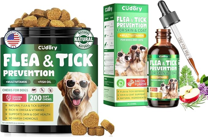 Flea and Tick Prevention for Dogs & Oral Flea & Tick Prevention for Dogs and Cats, with Multivitamin for Pets - Supports Healthy Skin & Coat