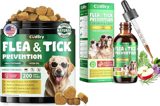 Flea and Tick Prevention for Dogs & Oral Flea & Tick Prevention for Dogs and Cats, with Multivitamin for Pets - Supports Healthy Skin & Coat