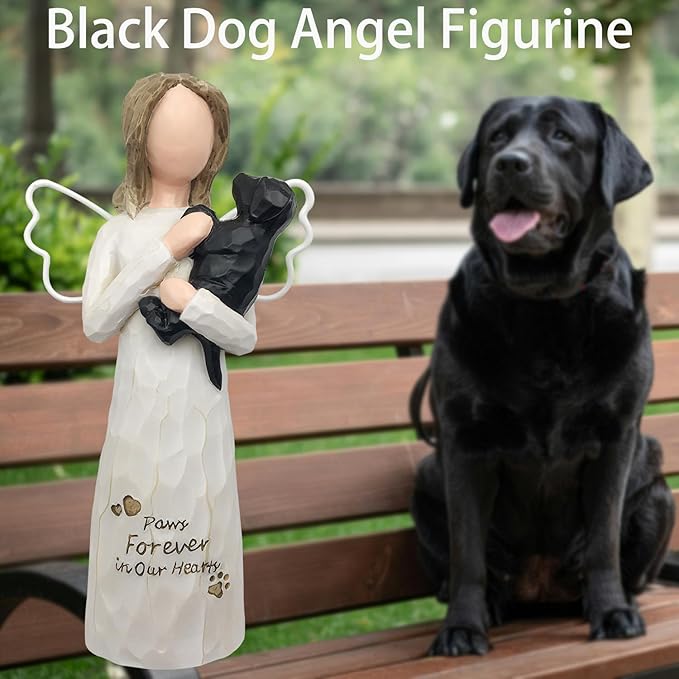 Dog Memorial Gifts for Loss of Dog, Dog Sympathy Gifts in Memory of Passing Away Pet Dog, Resin Dog Angel Figurine for Dog Mom and Dog Lovers, Black