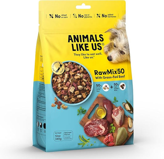 Raw Freeze Dried Dog Food RawMix50 Premium Grass-Fed Beef Recipe, Protein Rich, Includes Kibble, Non-GMO, No Wheat or Corn, 12 oz