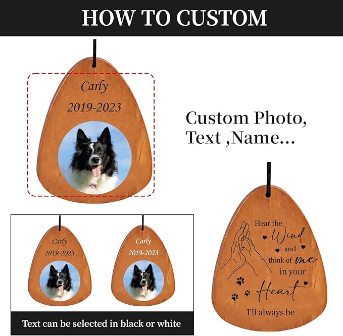 Personalized Pet Memorial Wind Chimes with Color Photo for Loss of Dogs Cats, Pet Passing Away Sympathy Remembrance Gift, 25.5”/32”/37”